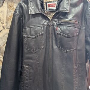 Levi's Faux Leather Trucker With Jersey Hood And Fleece Lining Brown